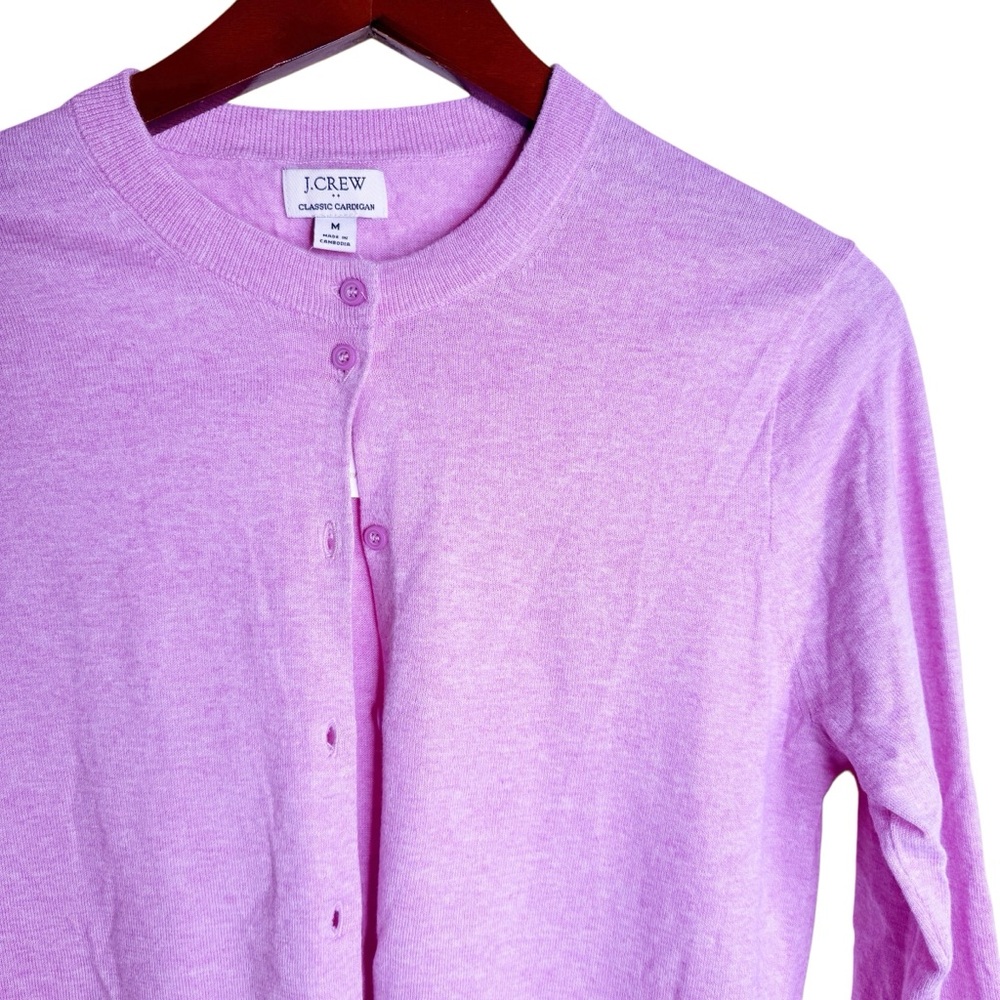 J. CREW NWT Classic Cotton Cardigan Sweater Size Medium in Heather Berry - Picture 5 of 9